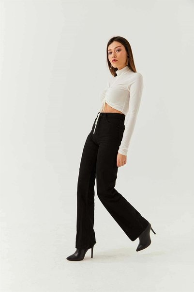 LAMİRA Queen Fade Black Palazzo High Waist Flexible