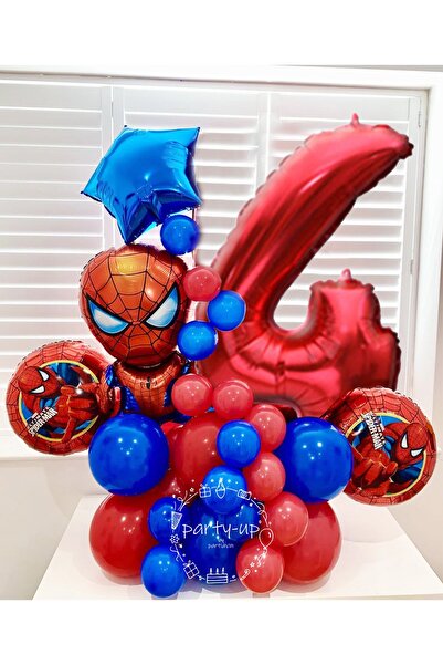 PARTİAVM Örümcekadam Karşılama Seti Spiderman Kırmızı Rakam Folyo Balon