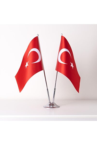 ZC Bayrak Türkiye 2li Masa Bayrağı Saten Kumaş Dijital Baskı 15x22,5 Cm