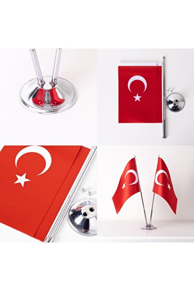 ZC Bayrak Türk Bayrağı 2.li masa üstü Saten Kumaş Dijital Baskı 15x22,5 Cm
