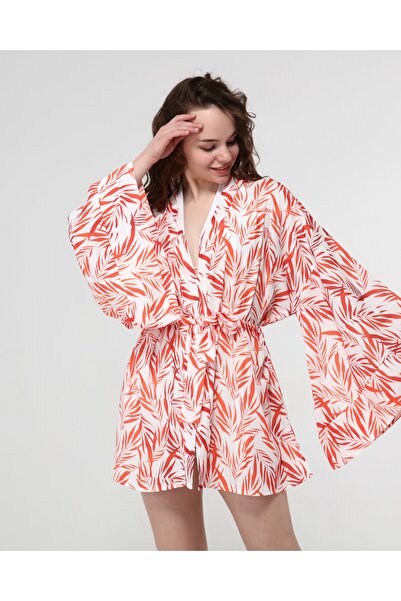Bolder Naomi Orange Floral Pattern Kimono