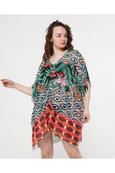 Bolder Jolie Jungle Pattern Front Gathered Beach Dress