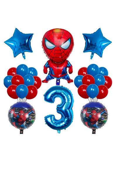 PARTİAVM Spiderman Balloon Welcome Set Spiderman Blue Number Balloon