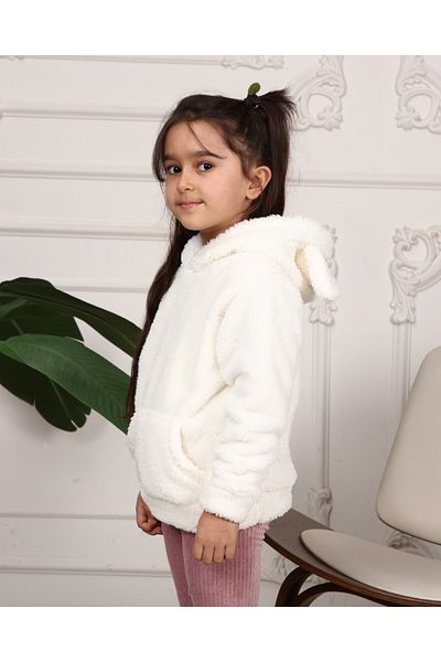 Mad&Calf Girl's Plain Hooded Plush Sweatshirt