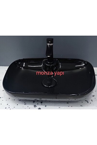ESVİT Tezgah Üstü Lavabo Batarya Delikli 60x40 Cm Parlak Siyah