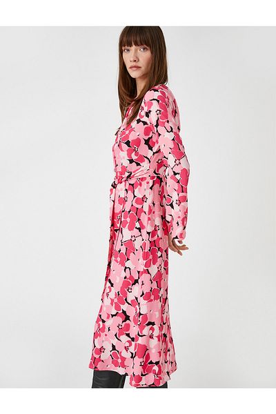 Koton Midi Dress Floral Long Sleeve Belted