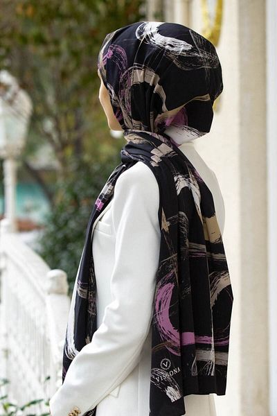 Vissona Γυναικείο σάλι πολυτελείας Medina Silk Navy Blue Beige