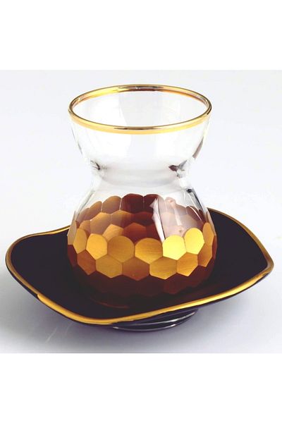 DECOSTYLE Paşabahçe Tea Glass Gold Honeycomb 12 Pieces