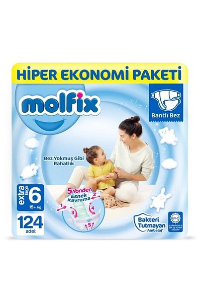 Molfix Size 6 Extra Large Hyper Economy Baby Diapers - 124 Pieces