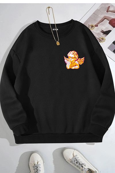 DE PLEIN Oversize Unisex X Angel Tokyo Black Printed Cotton Sweatshirt