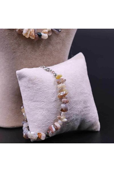 MYTAKIAĞACIMFH Botswana Agate Stone Cracked Natural Stone Necklace Bracelet Set