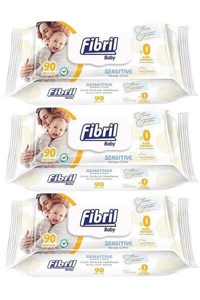 Fibril Wet Towel Wipes 90 Sheets Baby Sensitive with Plastic Cover (Set of 3) 270 Sheets