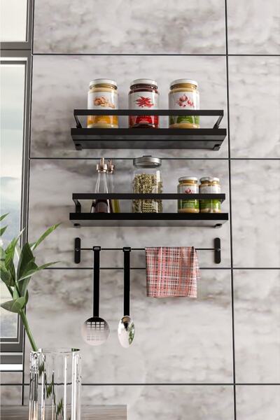 fullreyon Olea Dekoratif Duvar Rafı Banyo Mutfak Düzenleyici Raf Set Organize...