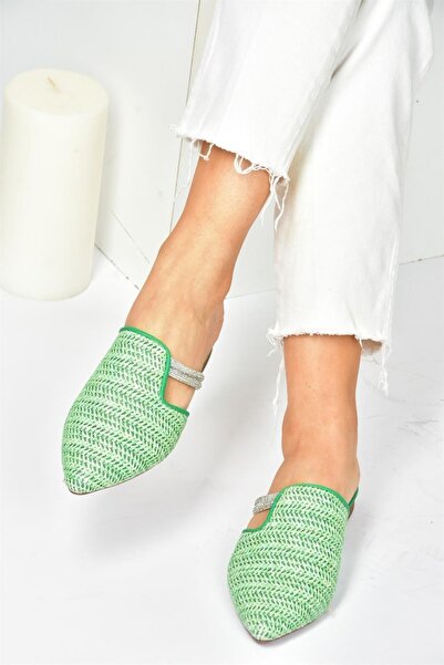 Fox Shoes Γυναικείες παντόφλες με πράσινη πέτρα P820031417