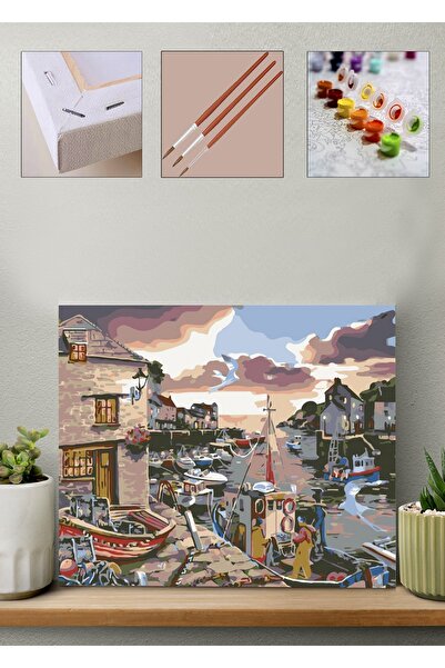 Carmen Sayılarla Boyama Seti - Gün Batımı Manzaralı Balıkçı Limanı