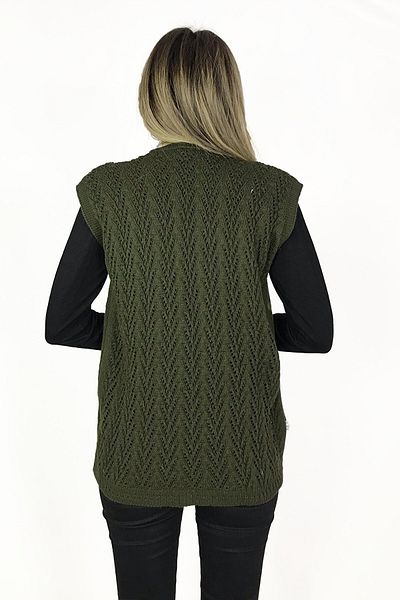 FOTİC Women's V-Neck Wool Knitwear Houndstooth Pocket Vest