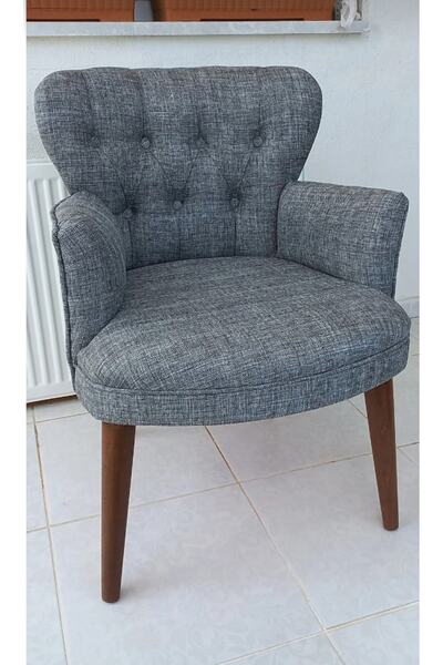 FABRİCAHOME Berjer - Tekli Koltuk - Keten Kumaş - Ahşap Ayak - Antrasit