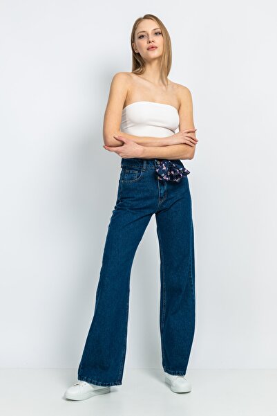 Gold Westpoint Women's High Waist Wide Leg Palazzo Jeans with Scarf