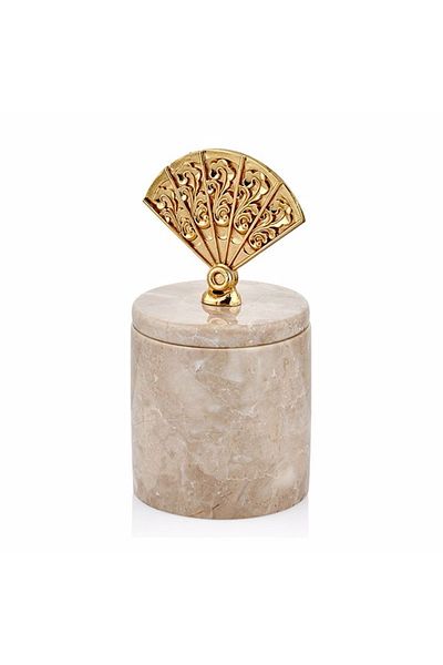 SETABIANCA Evza Beige Marble Decor Box - Fan Fs-248 9X9X18,5Cm