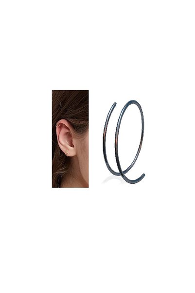 Begonia Accessories 925 Ayar Black Gümüş, Tek Delikli Çift Görünümlü Halka Kü...