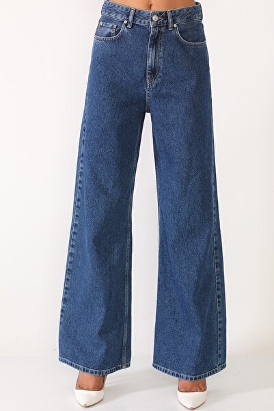 Trn JNS Camelia Gold Ikon Power Лікра Жіночі Темно-сині Джинси з Супер Високою Талією і Широкими Кінцями