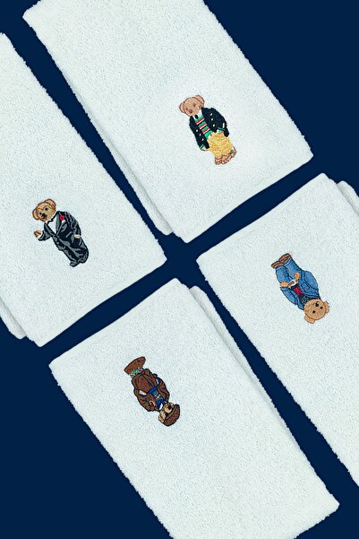 lesepri - 30x50 см Рушник для рук з вишивкою ведмедиком, 4 штуки | Рушник для обличчя