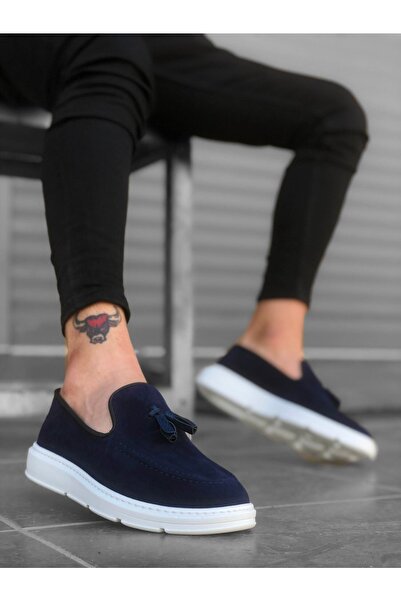 Genel Markalar Ba0005 Bağcıksız Yüksek Taban Lacivert Süet Klasik Püsküllü Co...