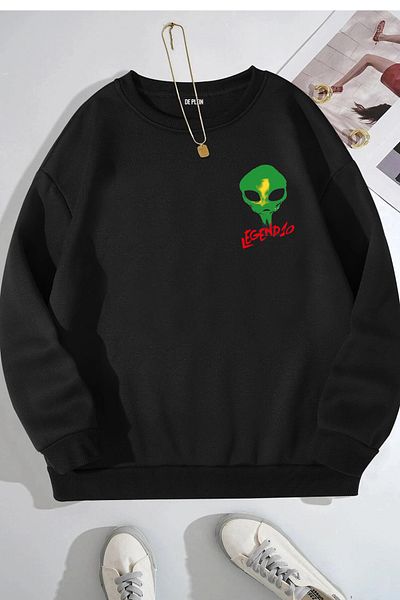 DE PLEIN Oversize Unisex X Smoking Time Black Printed Cotton Sweatshirt