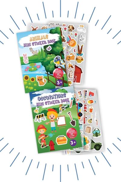 Bonkido Mini Sticker Book 2'li Set - Animals ve Occupations Tekrar Kullanılab...
