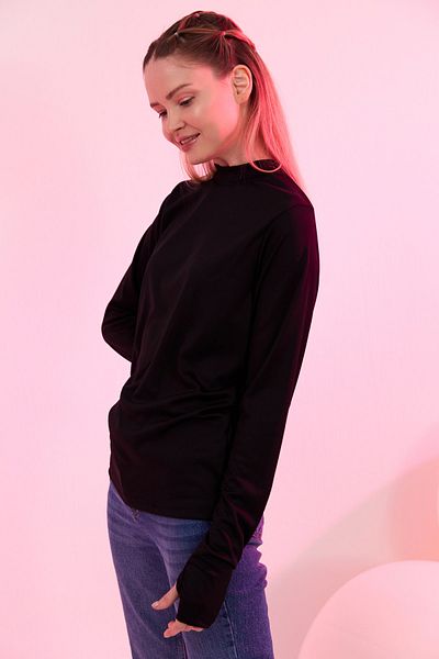 mirach Black Turtleneck Finger Detailed Blouse Long Sleeve Fingered