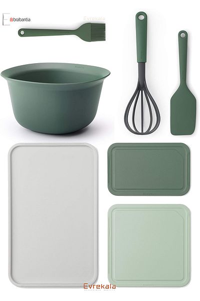Brabantia Evrekala Shop Cutting Board and Bowl-brush-spatula-whisk Cake Making Set