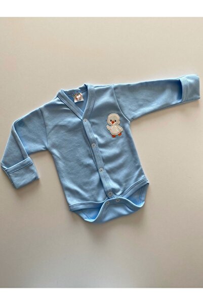 POYRAZ Mavi Bebek Kundak Body Zıbın Eldivenli