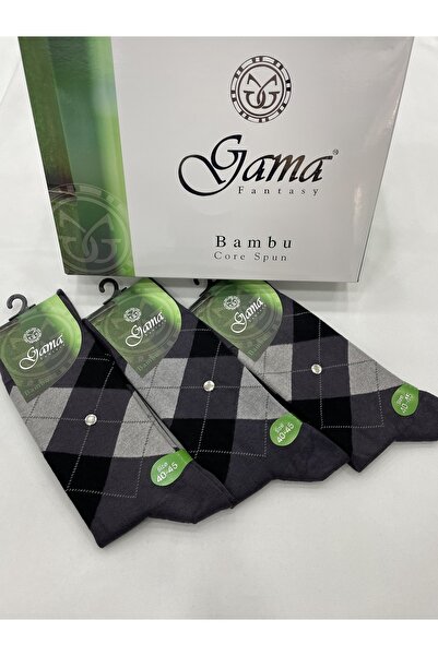 Gama Çorap 3 Pieces Bamboo 100% Natural Nylon-Free Plaid Thick Winter Men's Socks