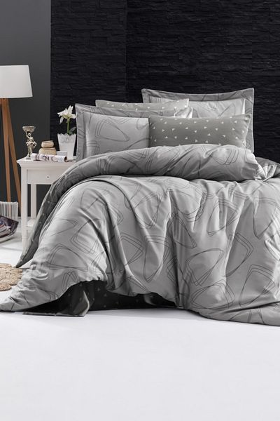 First Choice Cotton Satin Rovena Gray Double Duvet Cover Set