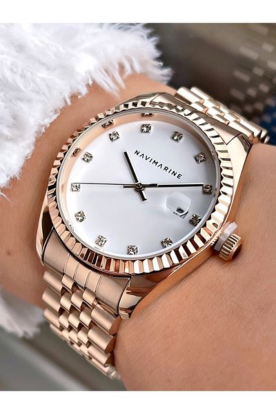 Navimarine Copper Color Stylish Design Steel Strap Women's Wristwatch Bracelet Gift