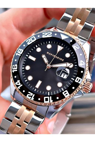 Navimarine Rosegold-silver Color Steel Strap Design Case Men's Wristwatch Bracelet Gift