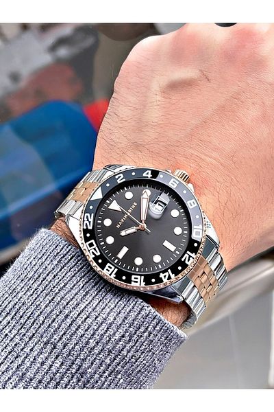Navimarine Rosegold-silver Color Steel Strap Design Case Men's Wristwatch Bracelet Gift