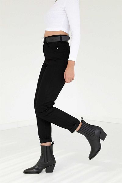 LİMABEL Sendy Black Colorfast Mom Jean Women's Boyfriend High Waist Power Lycra