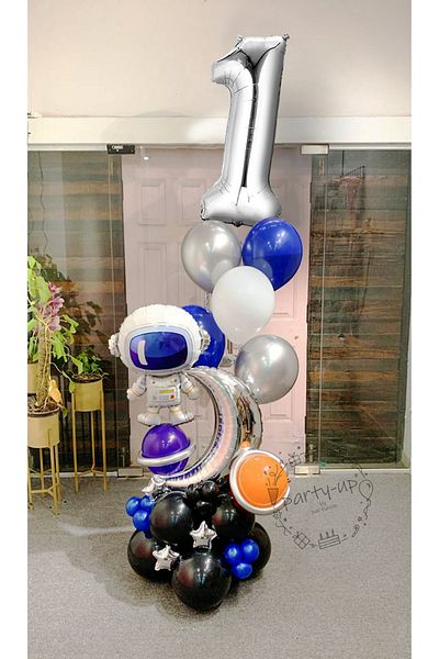 PARTİAVM Little Astronaut Rocket Space Themed Silver Number Balloon Welcome Set