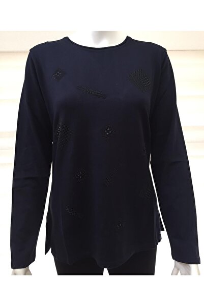 OREYA Women's Navy Blue Stone Embroidered Blouse