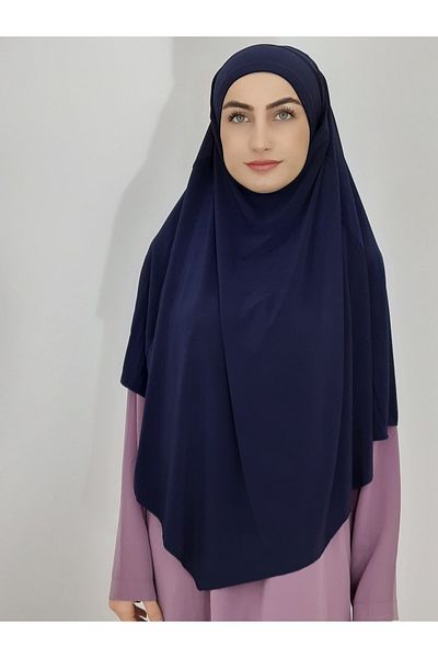 nazenin export Souffle Ready Tied Peceli Large Scarf Hıjap Suitable for Hajj and Umrah Dark Blue