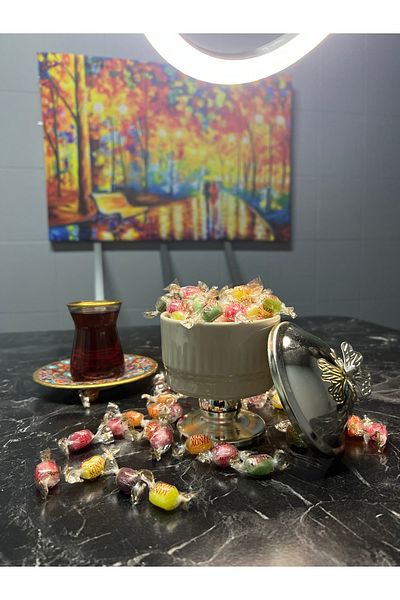 Ebed Silver Covered Butterfly Porcelain Sugar Bowl & Turkish Delight Bowl See-t305