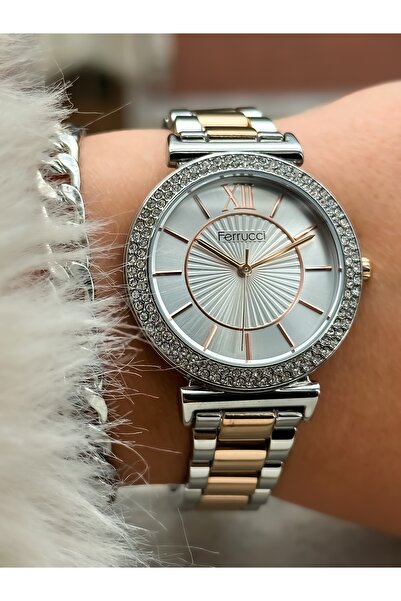 Ferrucci Marka Çelik Kordon 2 Yıl Garantili Su Geçirmez Gümüş Renk Taşlı Kadın Kol Saati+bileklik