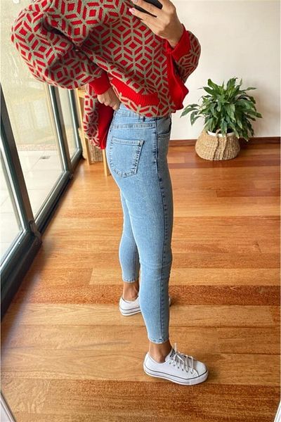 Ramrod Tina Blue Snow Wash Women's Lycra High Waist Non-Fading Gathering Effect Skinny Leg Jeans