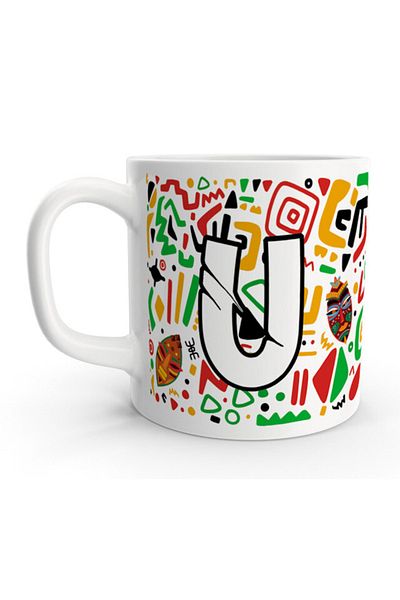 Rock'n Fox Letter U African Ethnic Abstract Colorful Letter Mug