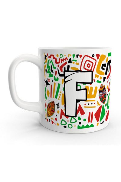 Rock'n Fox Letter F African Ethnic Abstract Colorful Letter Mug