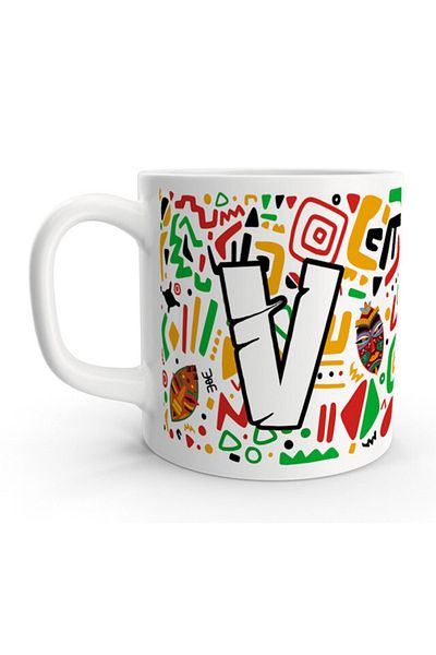 Rock'n Fox Letter V African Ethnic Abstract Colorful Letter Mug