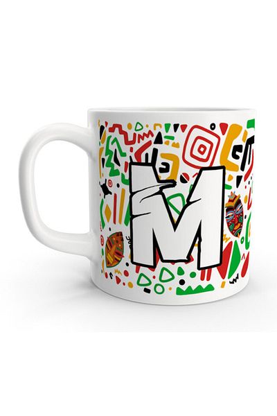 Rock'n Fox Letter M African Ethnic Abstract Colorful Letter Mug