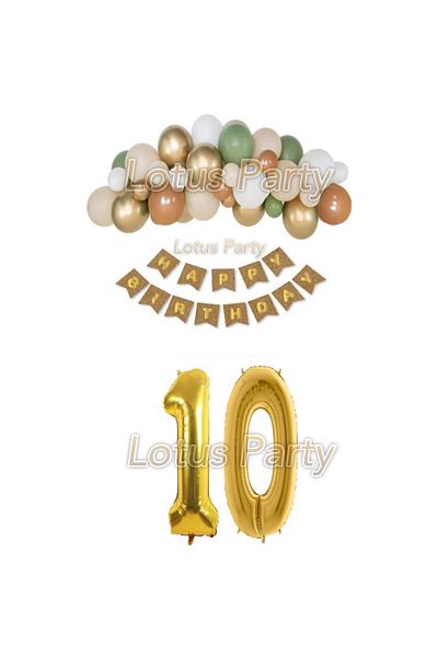 LOTUS PARTY 10 Years Safari Themed Balloon Chain Set (50 Balloons - Happy Text - Number Foil)
