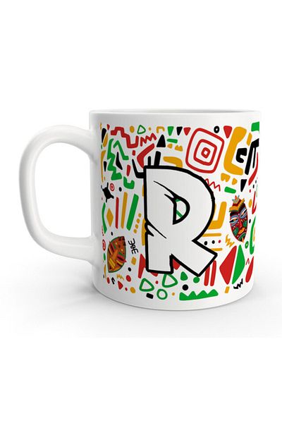 Rock'n Fox Letter R African Ethnic Abstract Colorful Letter Mug